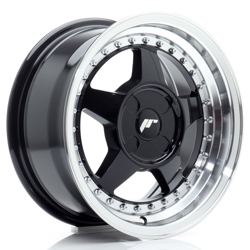 Japan Racing JR-6 15x7" (4 hole custom PCD) ET20-35, Gloss Black, Machined Lip