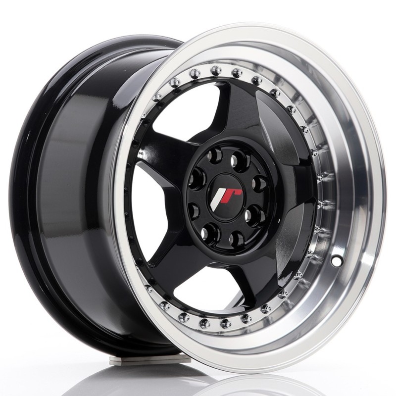 Japan Racing JR-6 15x8" 4x100/108 ET25, Gloss Black, Polished Lip