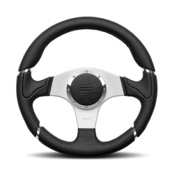 Momo Millenium Steering Wheel (40 mm Dish), Black Leather, Aluminium Spokes - 32 cm