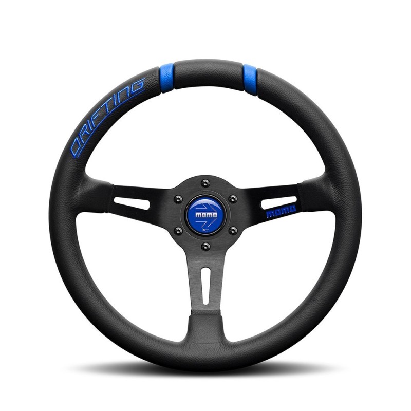 Momo Drifting Steering Wheel (88 mm Dish), Black Leather, Black Spokes - 33 cm