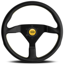 Momo Montecarlo Steering Wheel (40 mm Dish), Black Leather, Yellow Stitching - 35 cm