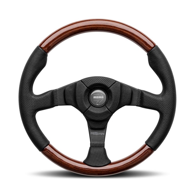 Momo Dark Fighter Steering Wheel (36 mm Dish), Wood, Black Spokes - 35 cm