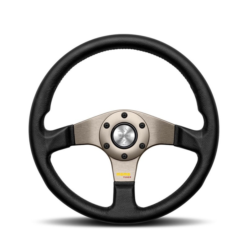 Momo Tuner Steering Wheel (40 mm Dish), Black Leather, Anthracite Spokes - 32 cm