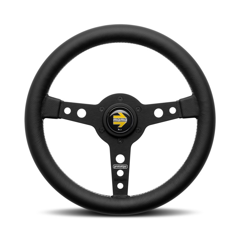 Momo Prototipo 320 Steering Wheel, Black Leather, Black Spokes - 32 cm
