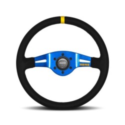Momo Mod. 03 Steering Wheel (70 mm Dish), Black Suede, Blue Spokes - 35 cm