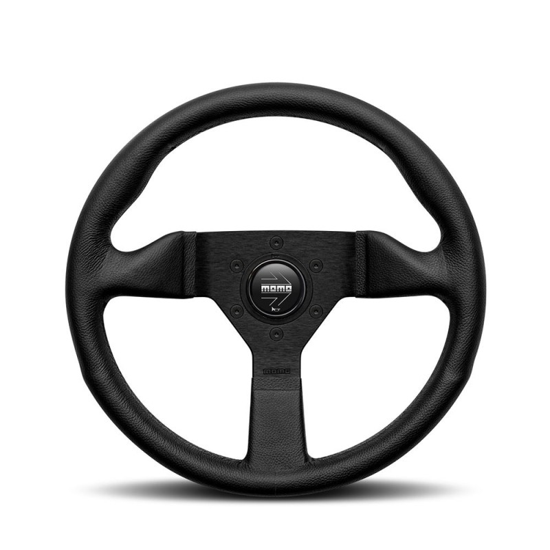 Momo Montecarlo Steering Wheel (40 mm Dish), Black Leather, Black Spokes - 32 cm