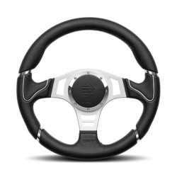 Momo Millenium Steering Wheel (40 mm Dish), Black Leather, Aluminium Spokes - 35 cm