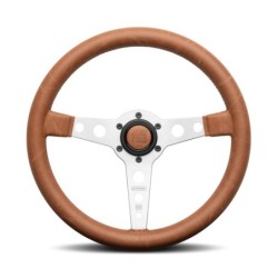 Momo Prototipo Heritage Steering Wheel (39 mm Dish), Tobacco Leather, Aluminium Spokes - 35 cm