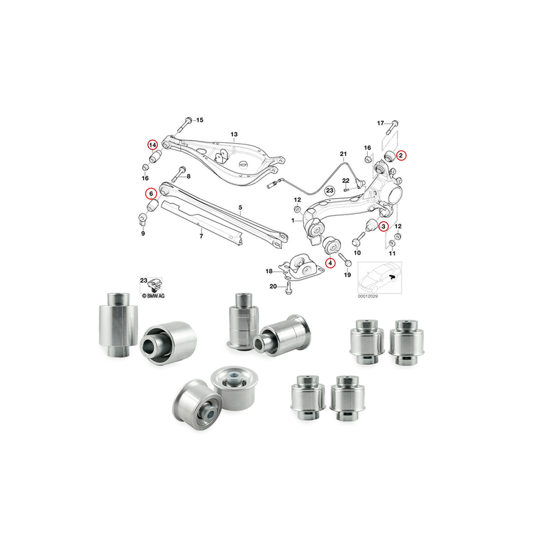 Kit de bujes del brazo de control trasero BMW E36 E46 Uniball