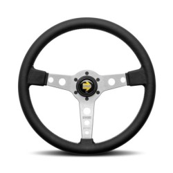 Momo Prototipo Steering Wheel (37 mm Dish), Black Leather, Aluminium Spokes - 37 cm