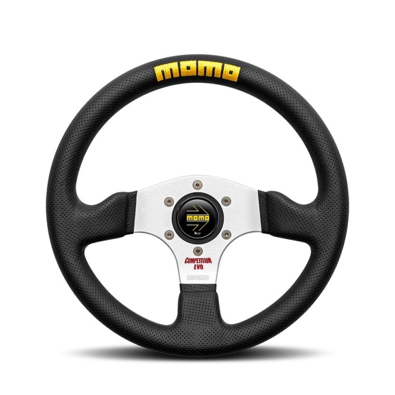 Momo Competition Steering Wheel (42 mm Dish), Black Leather, Aluminium Spokes - 32 cm