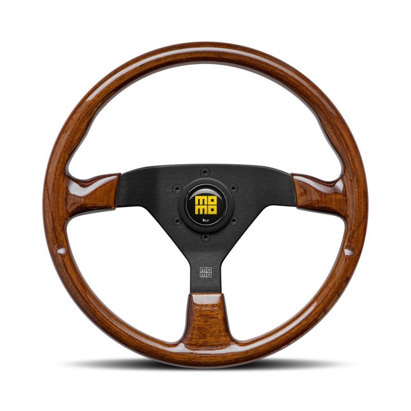 Momo Montecarlo Heritage Steering Wheel (31 mm Dish), Wood, Black Spokes - 35 cm