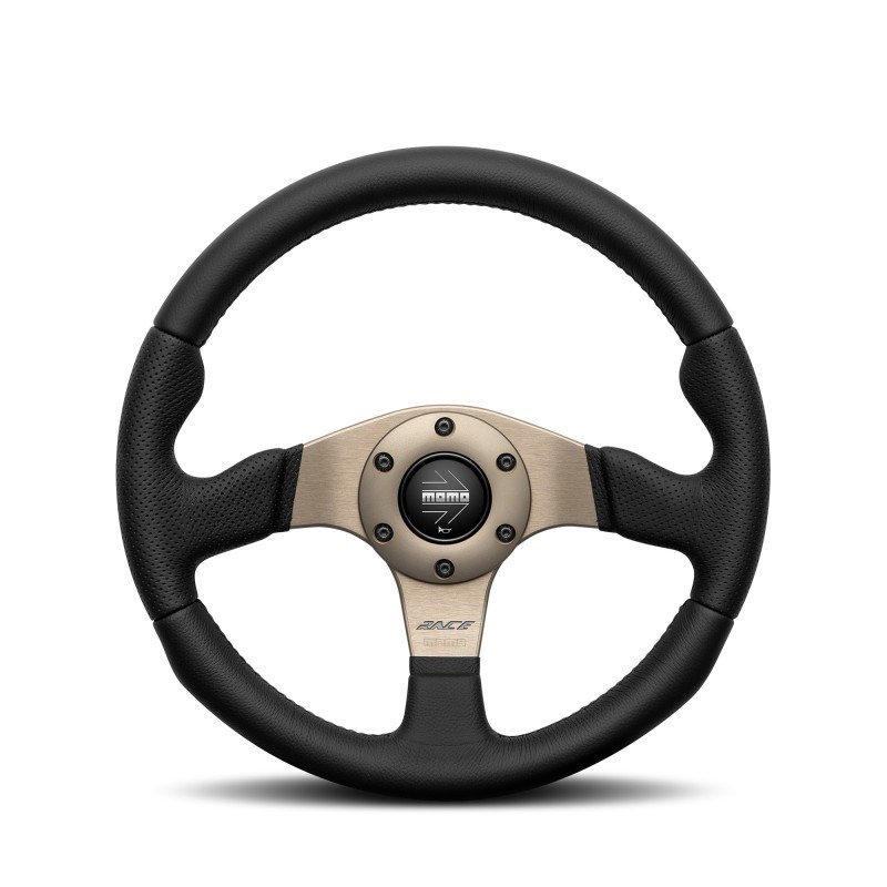 Momo Race 2.0 Steering Wheel (40 mm Dish), Black Leather, Anthracite Spokes - 32 cm