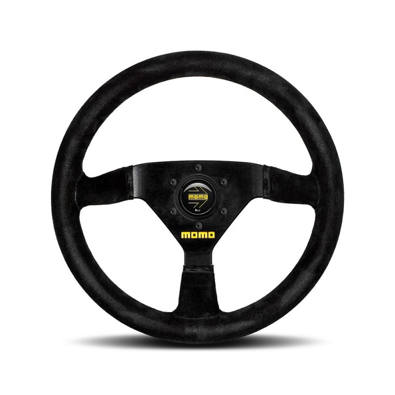 Momo Mod. 69 Steering Wheel (39 mm Dish), Black Suede, Black Spokes - 35 cm