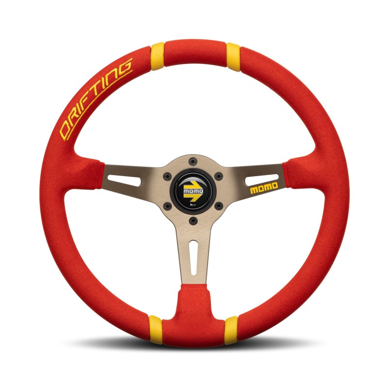 Momo Drifting Steering Wheel (90 mm Dish), Red Microfiber, Anthracite Spokes - 35 cm