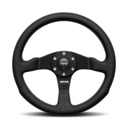 Momo Competition Steering Wheel (40 mm Dish), Black Leather, Black Spokes - 35 cm