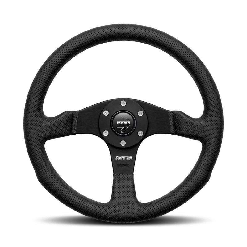 Momo Competition Steering Wheel (40 mm Dish), Black Leather, Black Spokes - 35 cm