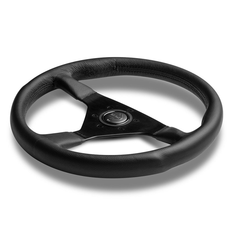 Momo Montecarlo Steering Wheel (40 mm Dish), Black Leather, Red Stitching - 35 cm