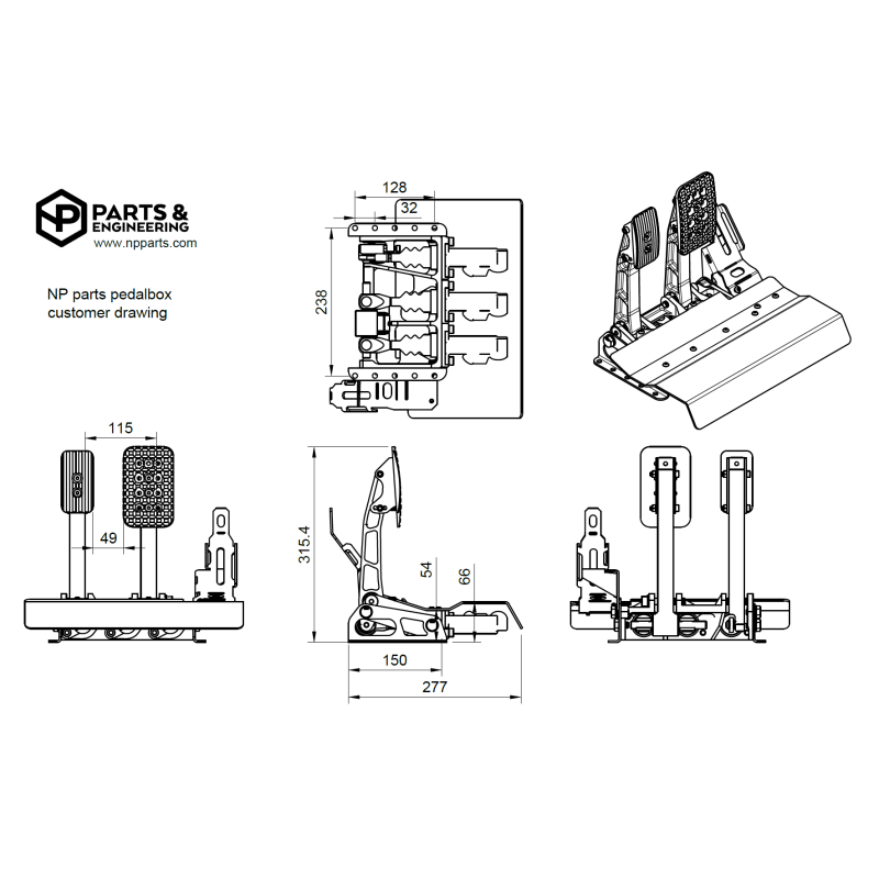 NP Parts Racing 3 Pedal Box (Floor Mount)