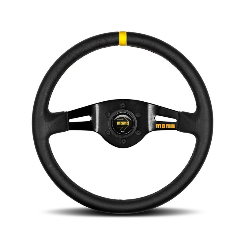 Momo Mod. 03 Steering Wheel (70 mm Dish), Black Leather, Black Spokes - 35 cm