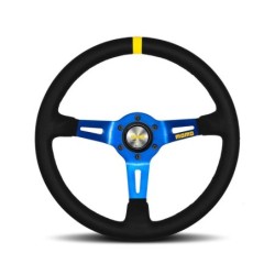 Momo Mod. 08 Steering Wheel (88 mm Dish), Black Suede, Blue Spokes - 35 cm