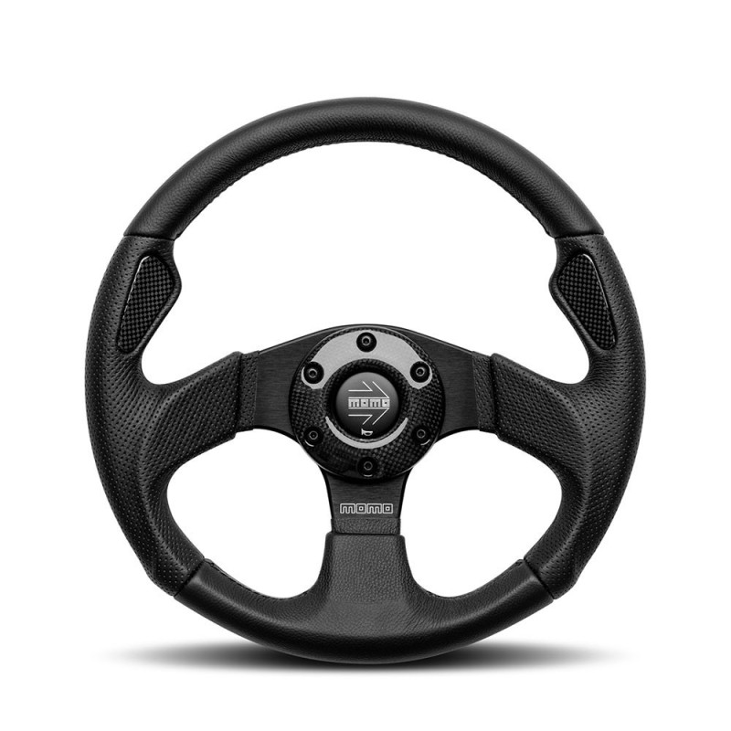 Momo Jet Steering Wheel (40 mm Dish), Black Leather, Black Spokes - 32 cm