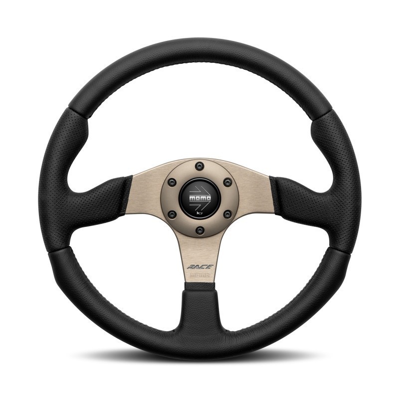 Momo Race 2.0 Steering Wheel (40 mm Dish), Black Leather, Anthracite Spokes - 35 cm