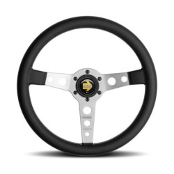Momo Prototipo Steering Wheel (39 mm Dish), Black Leather, Aluminium Spokes - 35 cm