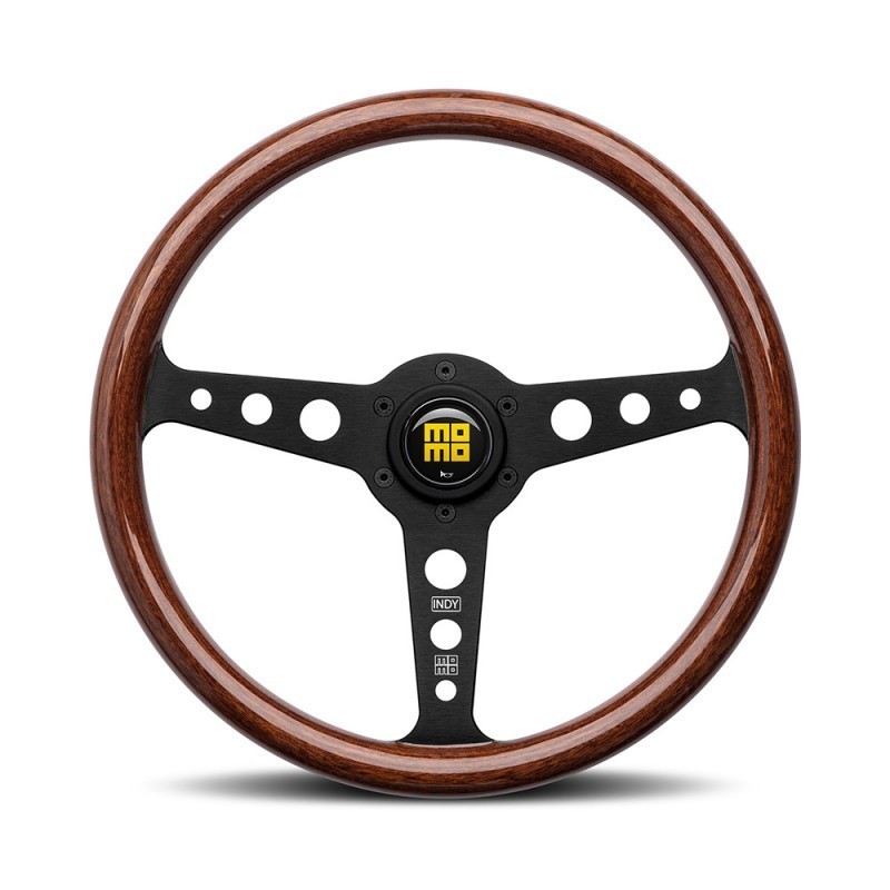 Momo Indy Heritage Steering Wheel (37 mm Dish), Wood, Black Spokes - 35 cm