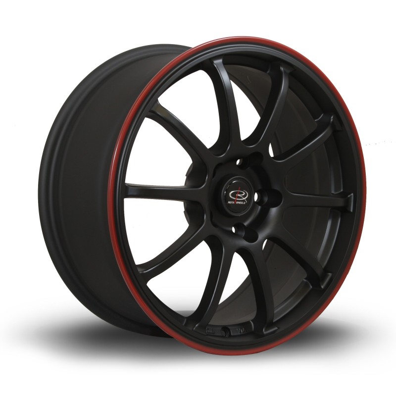 Rota Force 17x8" 5x100 ET35, Flat Black, Red Lip