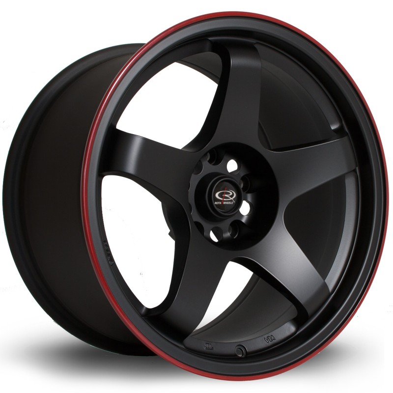 Rota GTR 17x9.5" 5x114.3 ET30, Flat Black, Red Lip