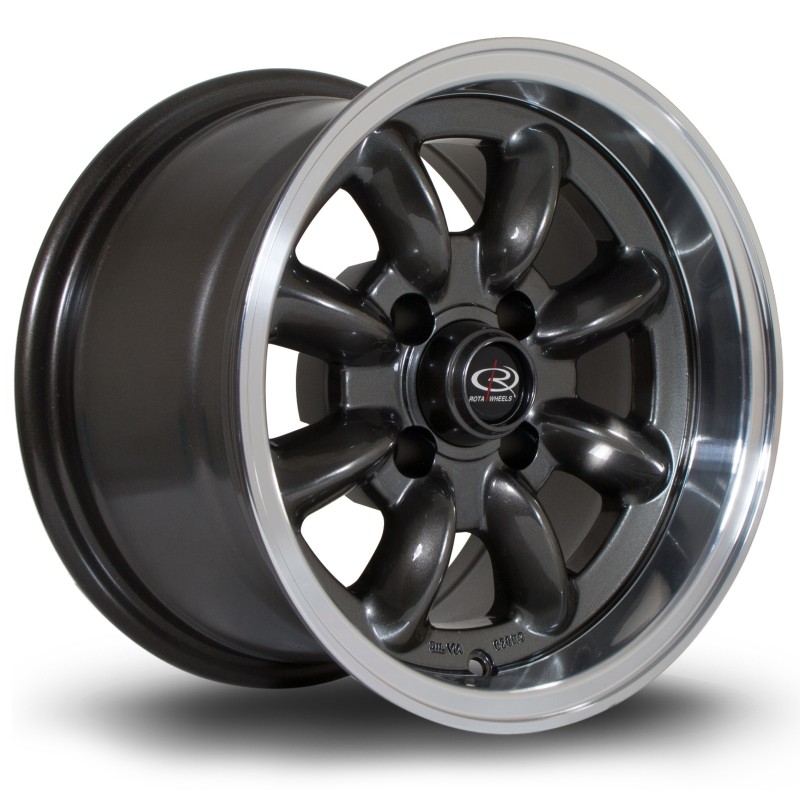 Rota RB 13x8" 4x100 ET4, Gunmetal, Polished Lip