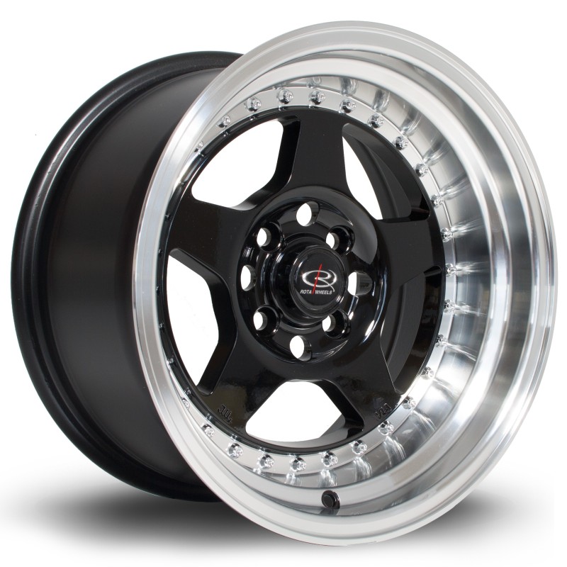 Rota Kyusha 15x8" 4x114.3 ET0, Gloss Black, Polished Lip