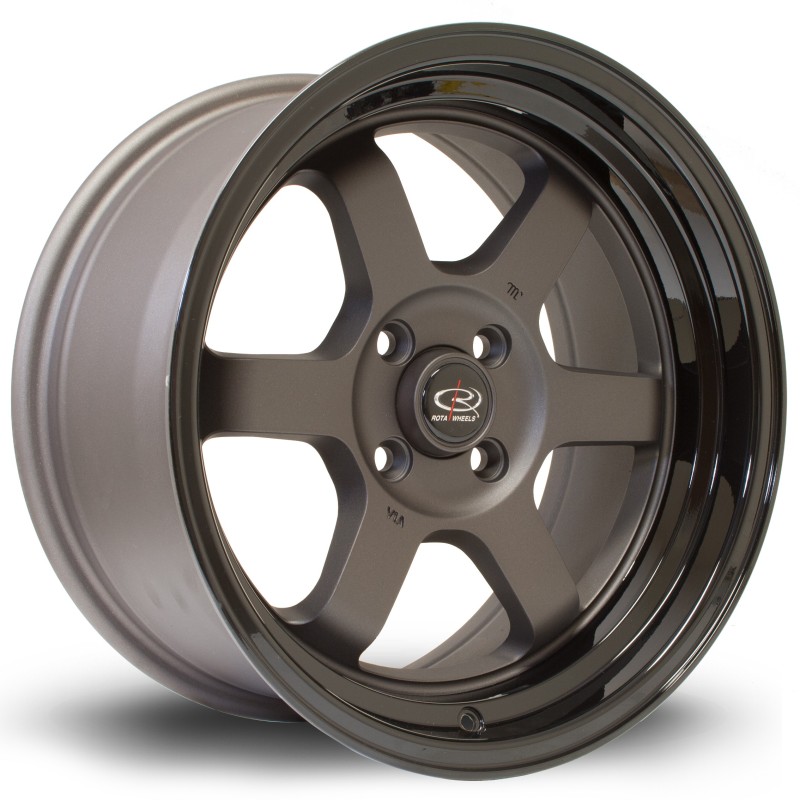 Rota Grid V 16x8" 5x100 ET20, Flat Gunmetal, Gloss Black Lip
