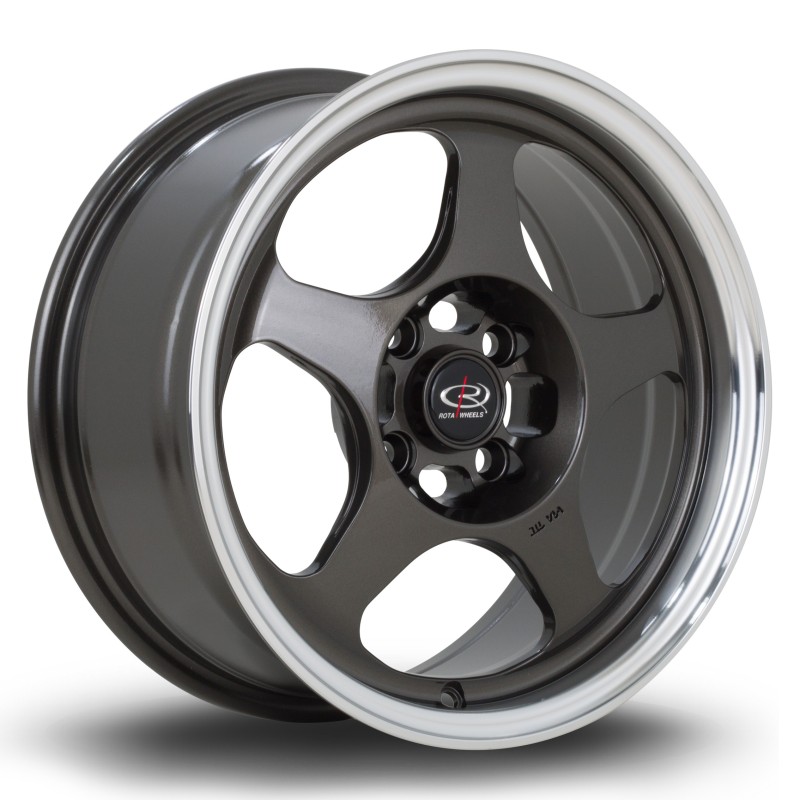Rota Slipstream 15x7" 4x100 ET28, Gunmetal, Machined Lip