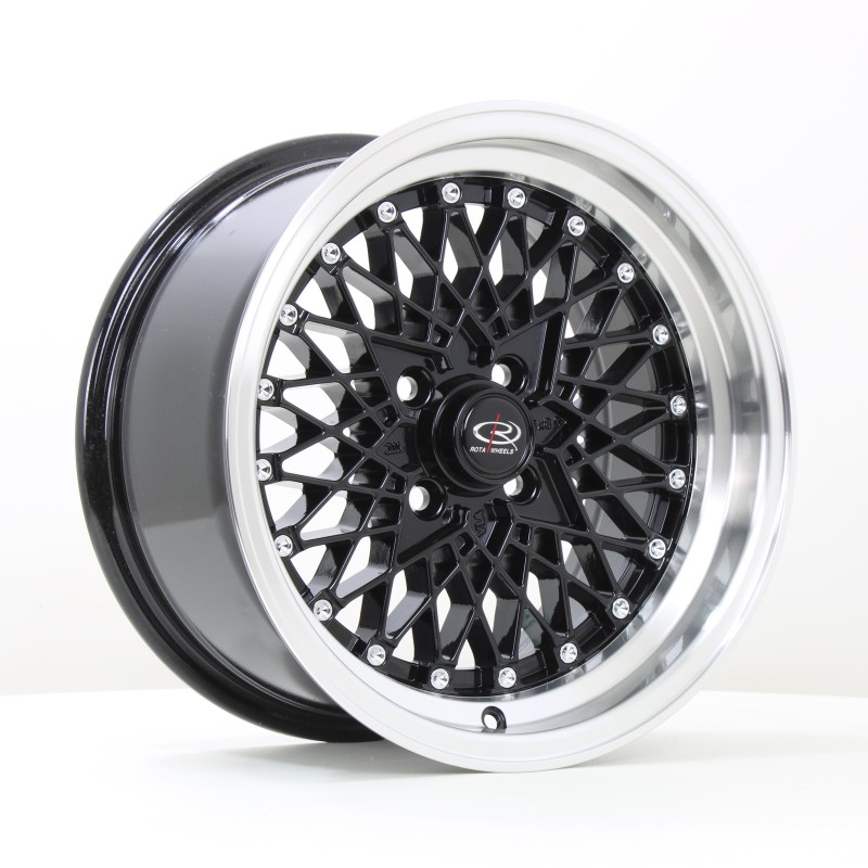 Rota OS Mesh 15x8" 4x100 ET20, Gloss Black, Polished Lip